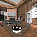 Elegant Hotel Guest Room Interior With Wooden Decor Sofa Coffee Table And Fireplace
