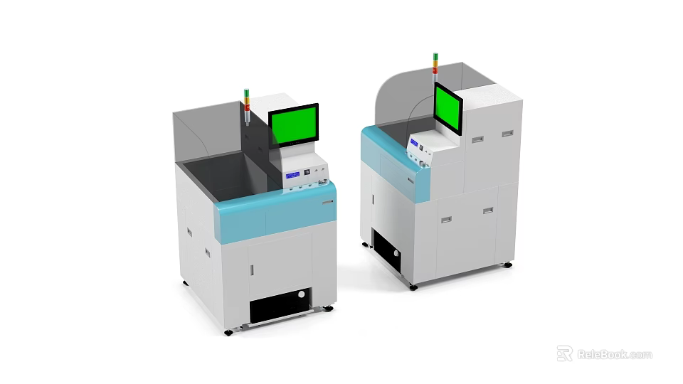 Industrial Equipment With Two Units Green Screens Blue Panels And White Main Body 3d model 