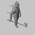 Game and Movie Character in Metal Armor with Helmet Holding Sword and Spikes on Back