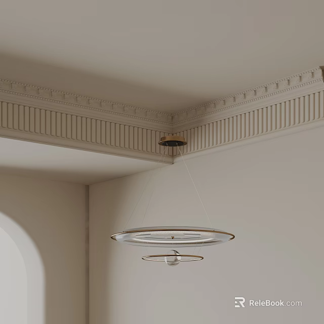 Modern Double Ring Pendant Light Hanging From Ceiling With Decorative Cornice Molding 3d model
