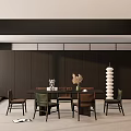 Elegant Modern Restaurant Interior With Dark Walls Dining Table Chairs Vase And Floor Lamp