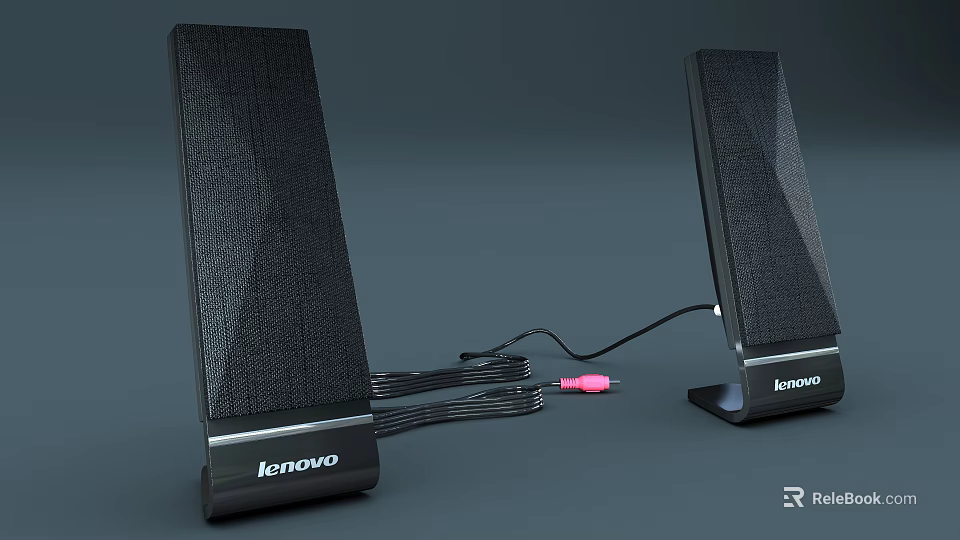 Lenovo Black Desktop Speakers With Audio Cables And Modern Design 3d model 