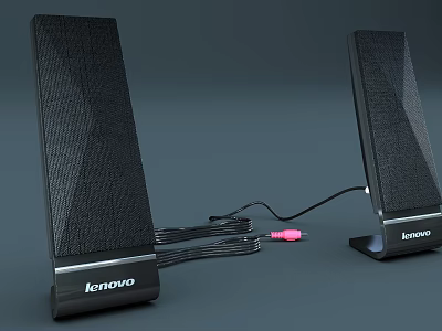 Lenovo Black Desktop Speakers With Audio Cables And Modern Design 3d model