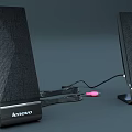 Lenovo Black Desktop Speakers With Audio Cables And Modern Design