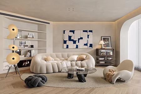 modern living room cream living room 3d model