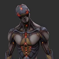 Sci Fi Humanoid Creature Character Featuring Red Glowing Lines Skeleton Face And Muscular Build 3d model