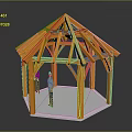 Orange Wooden Gazebo Frame Structure With Two People Standing Inside 3d model