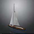 Wooden Sailboat With White Sail Brown Hull And Mast On Water