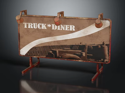 Vintage Truck Diner Signage Furniture With Bulb Decorations Graphic Brown Background White Wavy Stripe 3d model