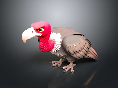 Realistic 3D Rendered Vulture With Red Head White Neck Feathers And Gray Body 3d model