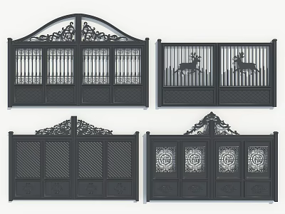 Black Decorative Metal Entrance Gates With Intricate Patterns And Ornate Designs 3d model