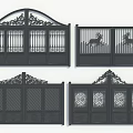 Black Decorative Metal Entrance Gates With Intricate Patterns And Ornate Designs