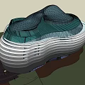 Modern Museum Building With Unique Curved Glass Facade And Wave Shaped Roof