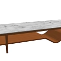 Modern Coffee Table With Marble Top And Curved Wooden Base Design