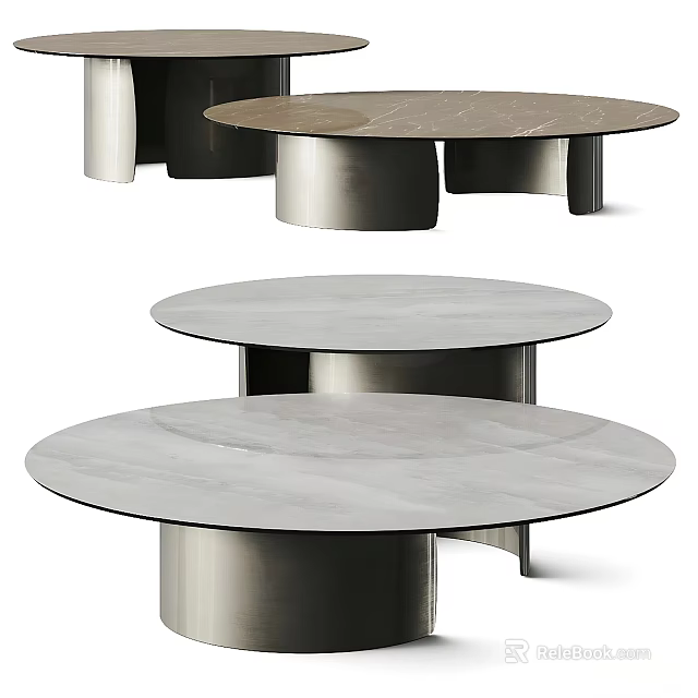 Modern Round Coffee Table Design With Marble Top And Metal Base For Living Room 3d model 