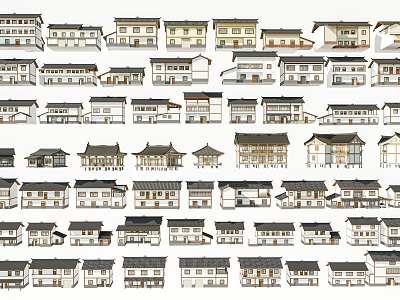 Diverse Residential Buildings With Various Architectural Styles And Roof Designs 3d model