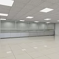 Spacious White Tiled Room With Square Ceiling Lights And Long Wall Cabinets 3d model