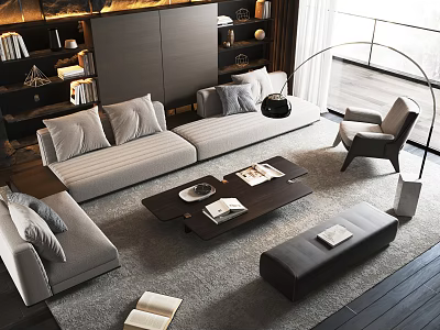 Modern Sectional Sofa And Coffee Table Set With Pillows Floor Lamp And Area Rug 3d model