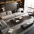 Modern Sectional Sofa And Coffee Table Set With Pillows Floor Lamp And Area Rug