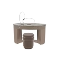 Modern Elegant Dressing Table With Marble Top Round Mirror And Matching Stool 3d model