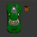 Green Sports Car With Sleek Body And Orange Seats On Reflective Surface