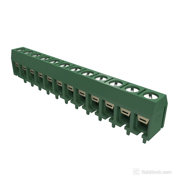 Green Plastic Terminal Block With Multiple Circular Holes And Metal Terminals 3d model 