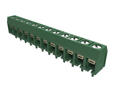 Green Plastic Terminal Block With Multiple Circular Holes And Metal Terminals 3d model