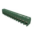 Green Plastic Terminal Block With Multiple Circular Holes And Metal Terminals