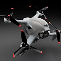 Modern Gray Drone With Four Propellers Red Tips And Built In Camera 3d model