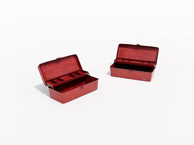 Two Open Red Metal Toolboxes With Interior Compartments For Storage 3d model