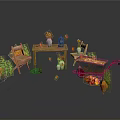 Autumn Themed Outdoor Seating Area With Wooden Table Chairs Wheelbarrow And Plants
