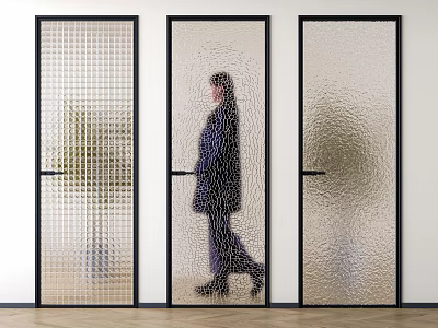 Modern Interior Hinged Doors With Various Textured Glass And Black Frames 3d model