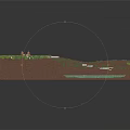 Cartoon Style 3D Terrain Model with River Greenery Red Roof Buildings Bridge and Path