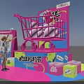 Vibrant Shopping Festival Scene With Pink Shopping Cart Little Girl Calendar And Colorful Boxes