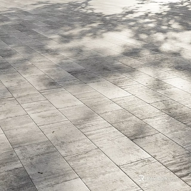 Textured Gray Stone Ground Surface With Grid Tile Layout And Natural Light Shadows 3d model