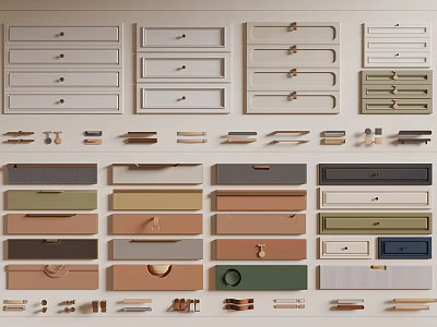 Diverse Drawer Designs Featuring Colorful Panels And Various Handles 3d model