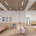 Kindergarten Naptime Classroom Interior With Wooden Beds Small Tables Chairs And Natural Light