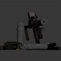 Tactical Assault Rifle With Scope Suppressor Magazines And Scattered Bullets 3d model