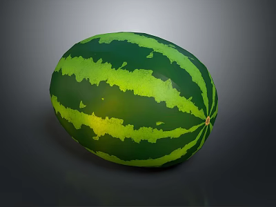 Fresh Watermelon with Green and Dark Striped Rind Juicy Sweet Summer Fruit 3d model
