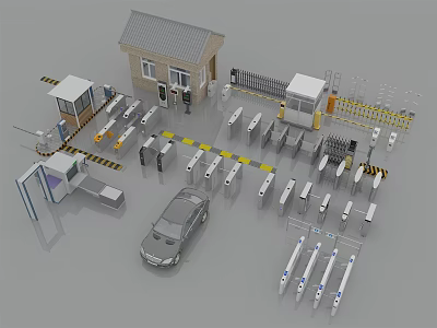 Modern Public Parking Facility With Automatic Barriers Toll Booths And Vehicle Lanes 3d model