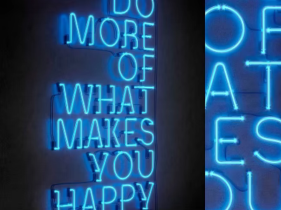 Blue Neon Decorative Lights With Inspirational Words On Dark Wall Background 3d model