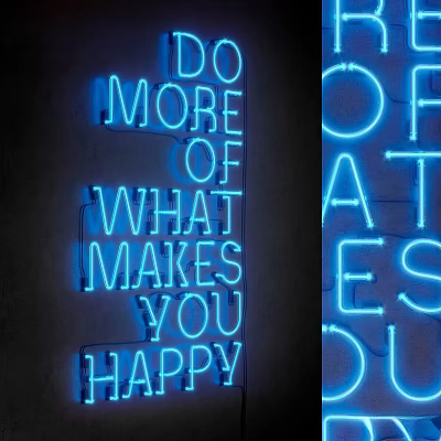 Blue Neon Decorative Lights With Inspirational Words On Dark Wall Background 3d model