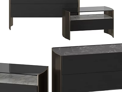 Modern Black Nightstand With Marble Surface And Sleek Drawer Storage Design 3d model