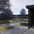 Modern Architectural Structure With Surrounding Trees And Open Green Garden Space