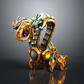 Mythical Multi Headed Mechanical Creature With Golden Green Armor And Detailed Structure