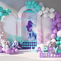 Colorful Balloon Arch With Seahorse Silhouette For Happy Birthday Decorations
