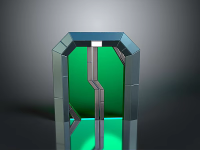 Modern Geometric Gate With Metal Frame Green Panel And Reflective Surface Design 3d model