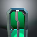 Modern Geometric Gate With Metal Frame Green Panel And Reflective Surface Design