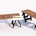 Two Rustic Wooden Folding Tables With Black Metal Trestle Legs