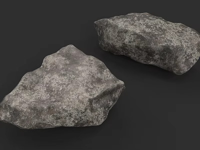 Two Gray Natural Stone Pieces With Textured Surface On Black Background 3d model
